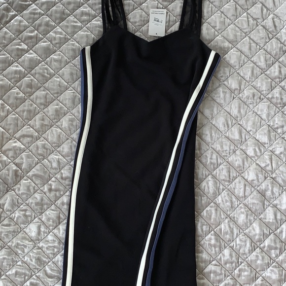NEW black dress with blue/white stripes on side - Picture 2 of 5
